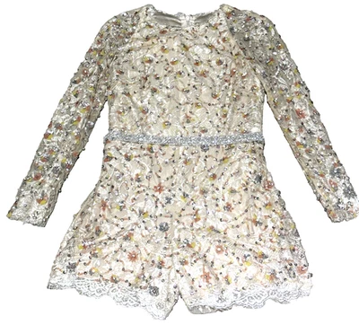 Monique Lhuillier Collection Crystal Sequin Embroidered Romper Jumpsuit US 4 6 - Image 1 of 4