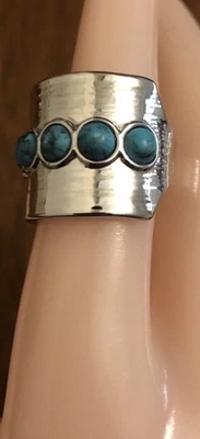 Anillo Lia Sophia Estilo Suroeste Banda Ancha Imitación Turquesa Tono Plata Talla 9 Foto 1 de 4