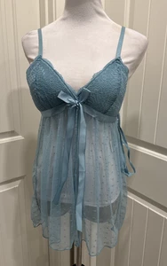 Flora By Flora Babydoll Flirty Chemise Blue Lingerie Bikini Set SZ L NWOT sexy - Picture 1 of 20