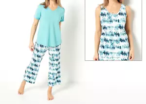 Anybody üppiges Jersey 3-teiliges T-Shirt & Tank PJ Set - türkis Batik, Medium - Bild 1 von 4