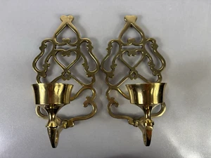 Vintage 8.5" Hanging Brass Ornate Candle Stick Wall Sconces India set of 2 - Picture 1 of 14