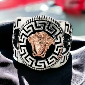 Gorgona Medusa + Micro Piedras Sello Plata Esterlina 925 Medusa Motociclista Hombres Anillo - Imagen 1 de 7