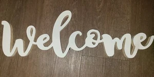 Welcome Sign Cut Wood Script Lettering White Wall Decor - Picture 1 of 4