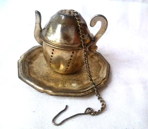 Teekessel Teesieb mit Unterteller versilbert Kanne: 5,5 x 6 cm - Bild 1 von 4