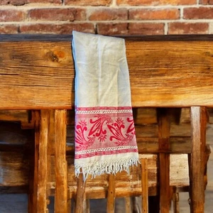 Vtg Damask Kitchen Hand Tea Towel Red White Fringe 36"x22.5"Floral Table Runner - Picture 1 of 6