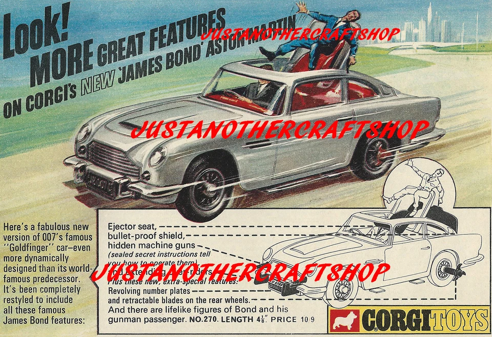 Corgi Giocattoli 270 James Bond Aston Martin DB5 Poster Annuncio Opuscolo Segno - Immagine 1 di 1