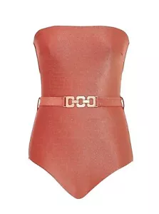 Zimmermann Devi Lurex Chain Link One PIece |Coral, Removable belt, Full Coverage - Picture 1 of 5