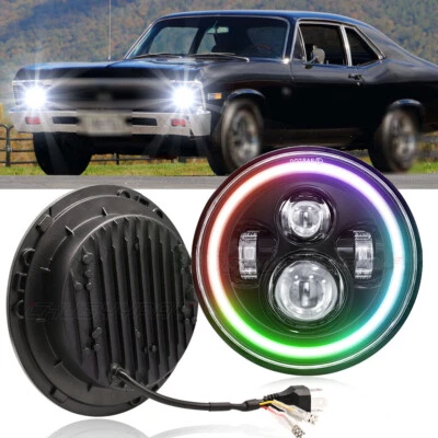 Par de faros LED redondos de 7"" para Chevrolet Nova 1969-79 DRL Halo haz alto-bajo Foto 1 de 4