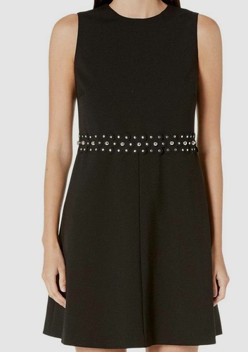 $620 Red Valentino Women's Black Stretch Embellished Sleeveless A Line Dress 42