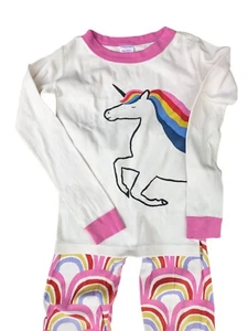 HANNA ANDERSSON Pink & White Unicorn Rainbow Organic Cotton Pajamas US 8-130 - Picture 1 of 6
