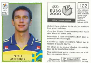 122 PATRIK ANDERSSON # SWEDEN SVERIGE BLACK BACK STICKER PANINI EURO 2000 - Imagen 1 de 1