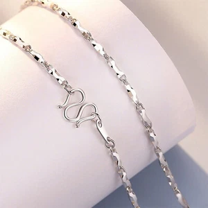 Pure Solid Platinum 950 Chain Women 1mm Beads Link Necklace 3.6-3.7g/17.7inch - Picture 1 of 5