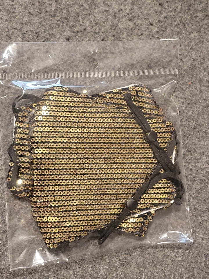 Lot Of 2 Gold Sequin Face Mask/Cover Adult Standard Size Adjustable - Image 1 of 1