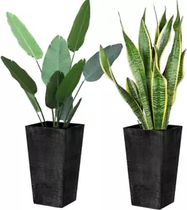 2 Pcs Pack Heavy Duty Plastic Resin 21 Inches Tall Tapered Planter Pots Large Sq - Picture 1 of 6