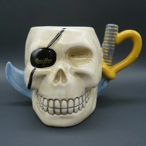 3D Ceramic Pirate Skull Stein Mug Pirate House Savannah Ga Eye-Patch Sword 20 oz - Picture 1 of 6