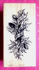 Holiday Swag Fall Berry Spray Plaid Ribbon Berries Autumn Bough Rubber Stamp PSX - Picture 1 of 6