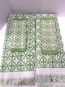 Vintage Bath Towels Washcloth Groovy MCM Fringe Green 4 Piece Set JCPenney USA - Picture 1 of 4