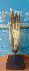 Wooden Gold Buddha Hand Mudra On Black Base - Picture 1 of 7