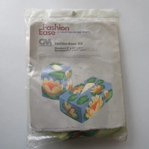 Water Lily Fashion Ease Plastic Canvas Tissue Box Cover Vintage Kit #8354, 1981 - Picture 1 of 7