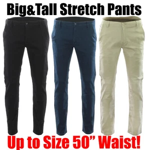 BIG TALL Spandex Super Stretch Chinos Khakis Work Pants Waist Size 40" to 50" - Picture 1 of 17