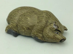 Vintage Glazed Enameled Brass Pig Figurine Farmhouse Decoration Detailed Gift - Picture 1 of 11