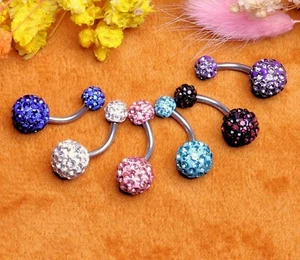 2 BAR SET Belly Bar Navel Crystal Shamballa Gem Labret Lip Bars Tragus Piercing - Picture 1 of 3