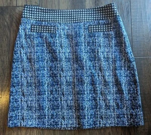 Cabi Women's Twill Mini Skirt Black & Blue Print w/ Houndstooth Accent Size 6 - Picture 1 of 12