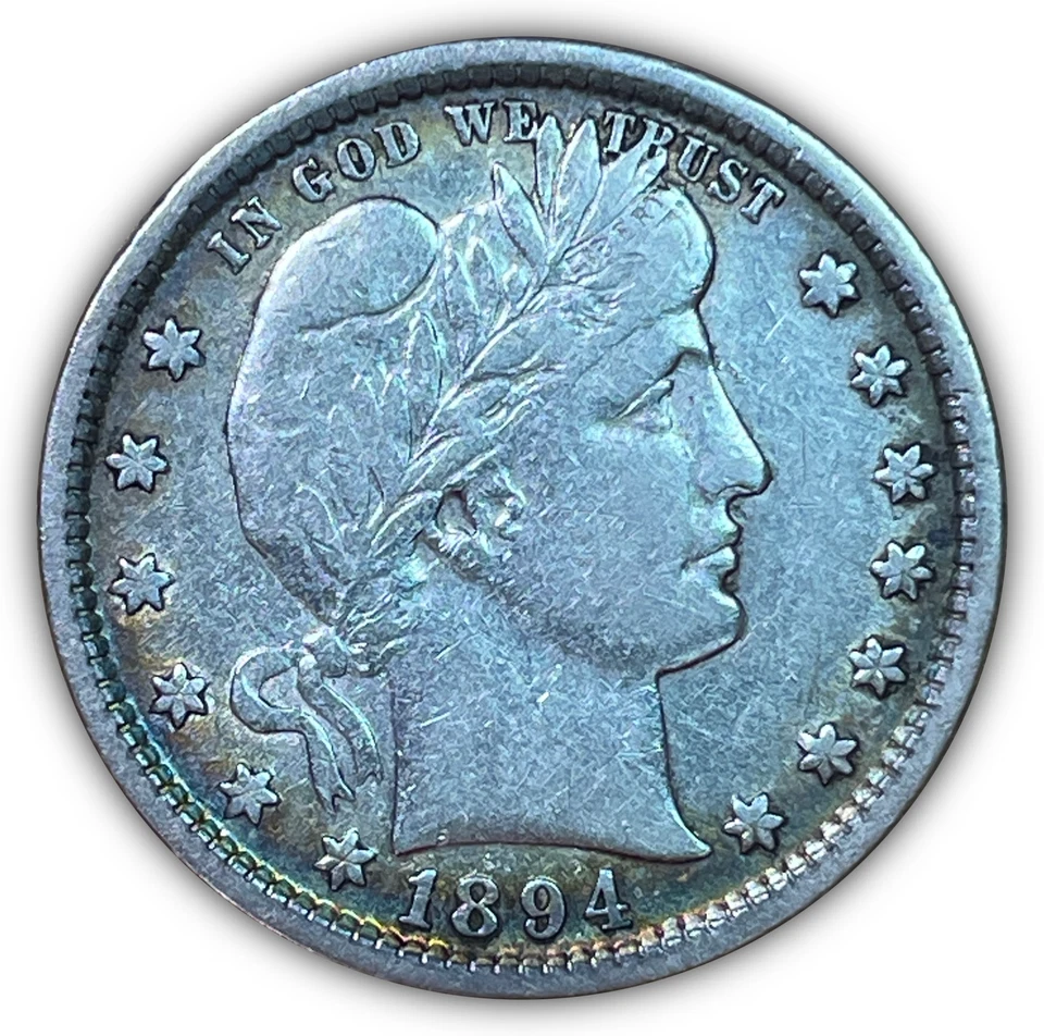 Moneda XF+ 1894 Barber Quarter Choice extremadamente fina #19069 Foto 1 de 3