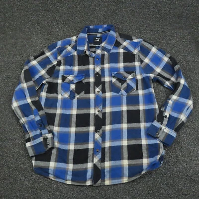 Route 66 Shirt Adult Large Blue White & Black Plaid Flannel Snap Button Up Mens - Image 1 of 4