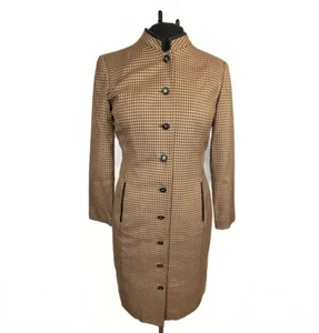 Womens Kasper ASL Button Down Dress Petite 6P Brown Houndstooth Lined Casual - Picture 1 of 17