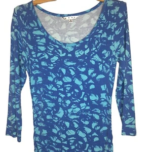 Cabi Dress Small Blue Short Ruched Sides Abstract Print Waves Surf Beach Travel - Picture 1 of 6