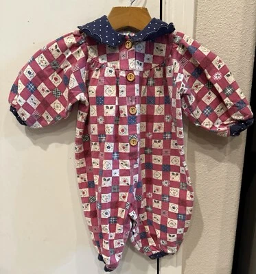 De Colección Años 90 Una Pieza Manga Larga Cuadros Rosa Volantes Cuello Bebé Talla 12 Meses Foto 1 de 3