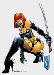 SEXY Vampire KEUSCHHEIT CHAOS! COMICS Aufkleber SciFi Lady Death Comic ABZIEHBILDER - Bild 1 von 1