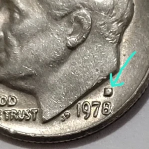 1978 D Roosevelt Dime Filled Mint Mark Error Coin - Picture 1 of 3