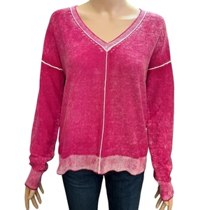 Sundance CeCe V-Ausschnitt Pullover XS rosa Boho Mineral Wash Baumwolle leicht - Bild 1 von 8