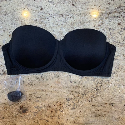 BEBE Black Bra 38C NEW Strapless Padded Underwire Push Up Back Closure - Image 1 of 4