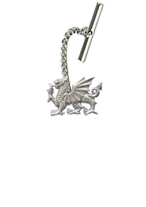 w/a Welsh dragon Tie Pin With Chain English Pewter Handmade Sheffield - Picture 1 of 1