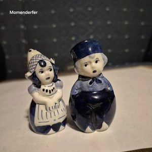 Vintage Delft Holland Salt & Peppper Shakers Blue & White Girl & Boy - Picture 1 of 8