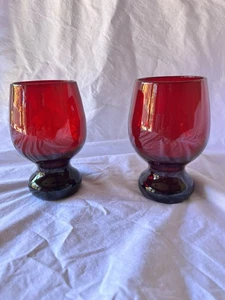 Pair of Blenko Glass 419-HB High Ball Tumblers in Early Pre-Designer Ruby - Picture 1 of 11