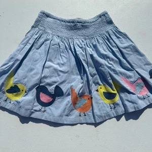 Mini Boden Girls Skirt Embroidered Birds Size 13-14 Blue Smocked Cotton - Picture 1 of 11