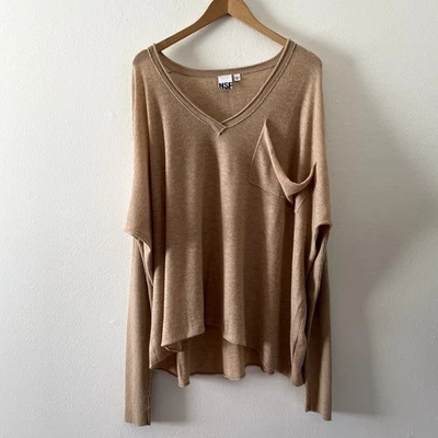 Suéter NSF Grande Bronceado Cuello en V Holgado Lana Mezcla Angora Acogedor Cómodo Neutro Lujo Foto 1 de 4