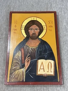 Cristo Pantocrátor Pintado a Mano Icono Ortodoxo sobre Madera Firmado Jesús Arte Religioso - Imagen 1 de 8