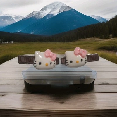 Par de pinzas para el cabello Hello Kitty lindas hechas a mano ideales para fiesta/escuela/todos los días  Foto 1 de 4