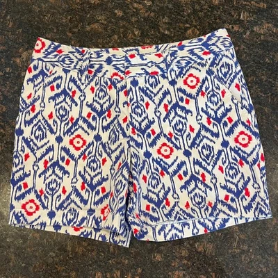 Le Tigre Womens Shorts Chino Size 6 Red White Blue Ikat Print 5" Inseam FUN - Image 1 of 4