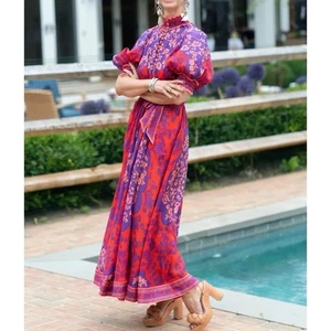 Zimmermann Dress Size 3 Large L 14 / US 10 Raie Swing Maxi Print Belted Party - Bild 1 von 12