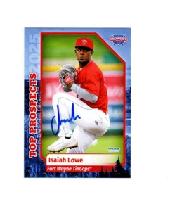Tarjeta firmada con autógrafo Isaiah Lowe 2025 MWL Top Prospect Fort Wayne Tincaps b - Imagen 1 de 2