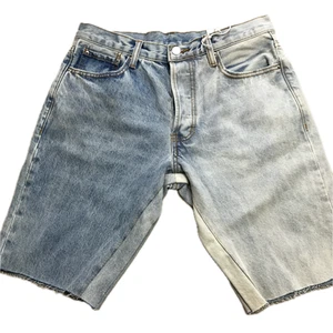 mnml Contrast Flare Denim Jean Shorts Patch Sz 30 Light Blue NWT - Picture 1 of 15