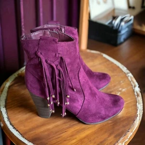 brockelle women’s dark fuchsia suede sz 9 ankle boots - Picture 1 of 14