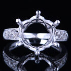 Sterling Silver 11mmto12mm Round Cut Filigree Vintage Wedding Semi Mounts Ring 