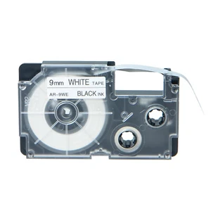 1x Étiquettes Cartouche Compatible pour Casio XR-9WE Noir sur blanc 9mm Ruban - Photo 1/5